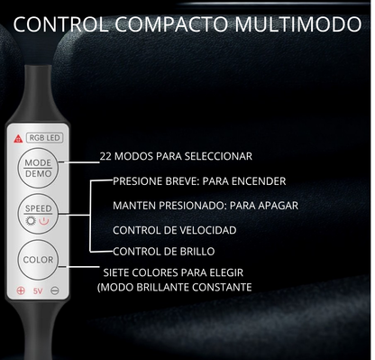 Tira de luz ambiente multifuncional 7 colores RGB para coches
